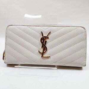 Authentic Saint Laurent Long Wallet White Leather LC225-022326